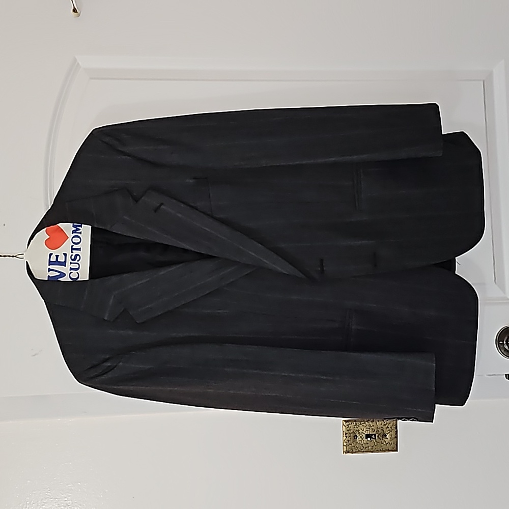 Burberrys Charcoal Pinstripe Stripes with Blue and Gray Blazer